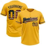 Custom Gold Vintage USA Flag-Black Two-Button Unisex Softball Jersey Custom Gold Vintage USA Flag-Black Two-Button Unisex Softball Jersey