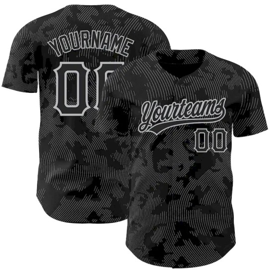 Custom Black Gray 3D Pattern Design Curve Lines Authentic Baseball Jersey Custom Black Gray 3D Pattern Design Curve Lines Authentic Baseball Jersey