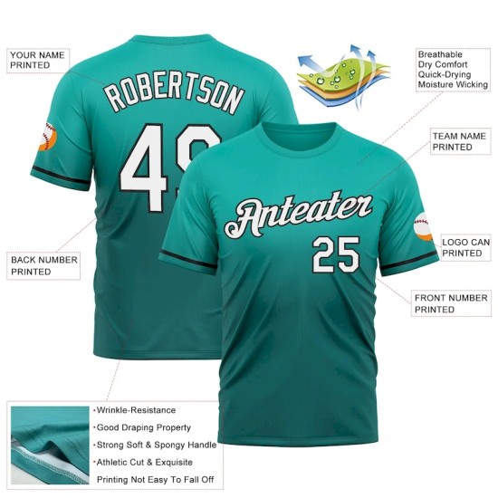 Custom Aqua Teal-Black Fade Fashion Performance T-Shirt Custom Aqua Teal-Black Fade Fashion Performance T-Shirt