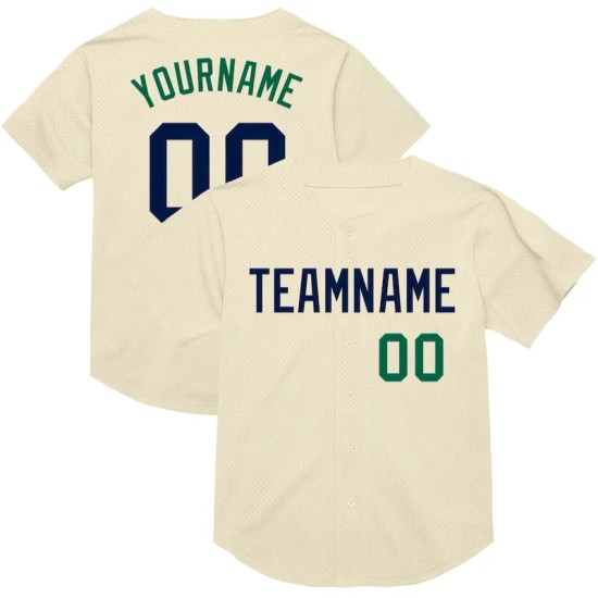 Custom Cream Navy-Kelly Green Mesh Authentic Throwback Baseball Jersey Custom Cream Navy-Kelly Green Mesh Authentic Throwback Baseball Jersey