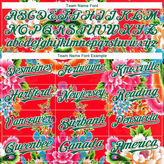 Custom Red Kelly Green-White 3D Pattern Design Northeast China Big Flower Authentic Baseball Jersey Custom Red Kelly Green-White 3D Pattern Design Northeast China Big Flower Authentic Baseball Jersey