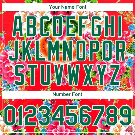 Custom Red Kelly Green-White 3D Pattern Design Northeast China Big Flower Authentic Baseball Jersey Custom Red Kelly Green-White 3D Pattern Design Northeast China Big Flower Authentic Baseball Jersey