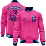 Custom Pink Light Blue-Navy Bomber Varsity Letterman Zipper Jacket Custom Pink Light Blue-Navy Bomber Varsity Letterman Zipper Jacket