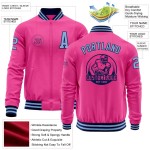 Custom Pink Light Blue-Navy Bomber Varsity Letterman Zipper Jacket Custom Pink Light Blue-Navy Bomber Varsity Letterman Zipper Jacket