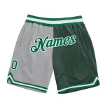 Custom Gray Kelly Green-Hunter Green Authentic Throwback Split Fashion Basketball Shorts Custom Gray Kelly Green-Hunter Green Authentic Throwback Split Fashion Basketball Shorts