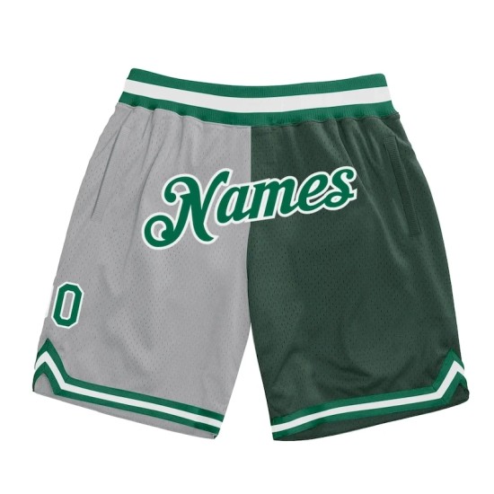 Custom Gray Kelly Green-Hunter Green Authentic Throwback Split Fashion Basketball Shorts Custom Gray Kelly Green-Hunter Green Authentic Throwback Split Fashion Basketball Shorts