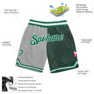 Custom Gray Kelly Green-Hunter Green Authentic Throwback Split Fashion Basketball Shorts Custom Gray Kelly Green-Hunter Green Authentic Throwback Split Fashion Basketball Shorts