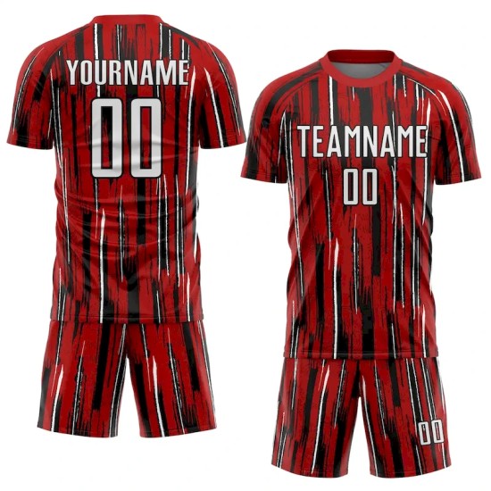 Custom Red White-Black Pinstripe Sublimation Soccer Uniform Jersey Custom Red White-Black Pinstripe Sublimation Soccer Uniform Jersey