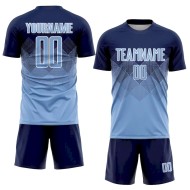 Custom Navy Light Blue-White Sublimation Soccer Uniform Jersey Custom Navy Light Blue-White Sublimation Soccer Uniform Jersey