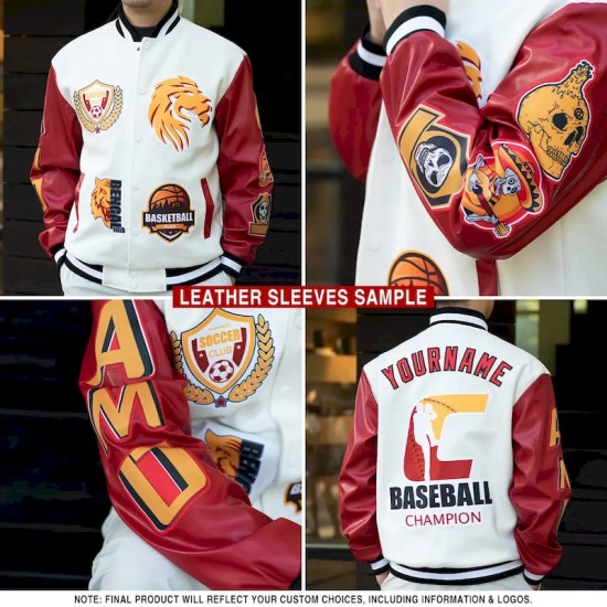 Custom White Black Bomber Full-Snap Varsity Letterman Jacket Custom White Black Bomber Full-Snap Varsity Letterman Jacket