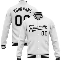 Custom White Black Bomber Full-Snap Varsity Letterman Jacket