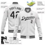 Custom White Black Bomber Full-Snap Varsity Letterman Jacket Custom White Black Bomber Full-Snap Varsity Letterman Jacket