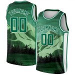 Custom Kelly Green White 3D Pattern Design Natural Landscape Watercolor Style Authentic Basketball Jersey Custom Kelly Green White 3D Pattern Design Natural Landscape Watercolor Style Authentic Basketball Jersey