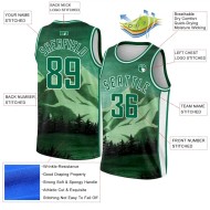Custom Kelly Green White 3D Pattern Design Natural Landscape Watercolor Style Authentic Basketball Jersey Custom Kelly Green White 3D Pattern Design Natural Landscape Watercolor Style Authentic Basketball Jersey
