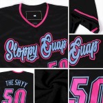 Custom Black Pink-Light Blue Authentic Baseball Jersey Custom Black Pink-Light Blue Authentic Baseball Jersey