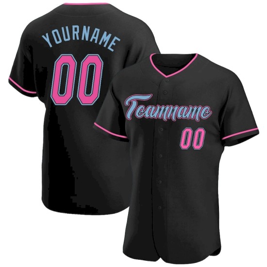 Custom Black Pink-Light Blue Authentic Baseball Jersey Custom Black Pink-Light Blue Authentic Baseball Jersey