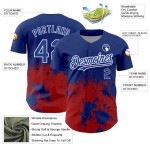 Custom Royal Red-White 3D Pattern Design Abstract Splash Grunge Art Authentic Baseball Jersey Custom Royal Red-White 3D Pattern Design Abstract Splash Grunge Art Authentic Baseball Jersey