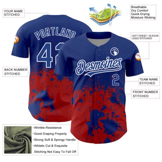 Custom Royal Red-White 3D Pattern Design Abstract Splash Grunge Art Authentic Baseball Jersey Custom Royal Red-White 3D Pattern Design Abstract Splash Grunge Art Authentic Baseball Jersey