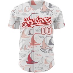 Custom White Red 3D Pattern Design Sailing Boats Authentic Baseball Jersey Custom White Red 3D Pattern Design Sailing Boats Authentic Baseball Jersey
