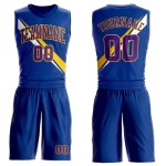Custom Royal Purple-Yellow Diagonal Lines Round Neck Sublimation Basketball Suit Jersey Custom Royal Purple-Yellow Diagonal Lines Round Neck Sublimation Basketball Suit Jersey